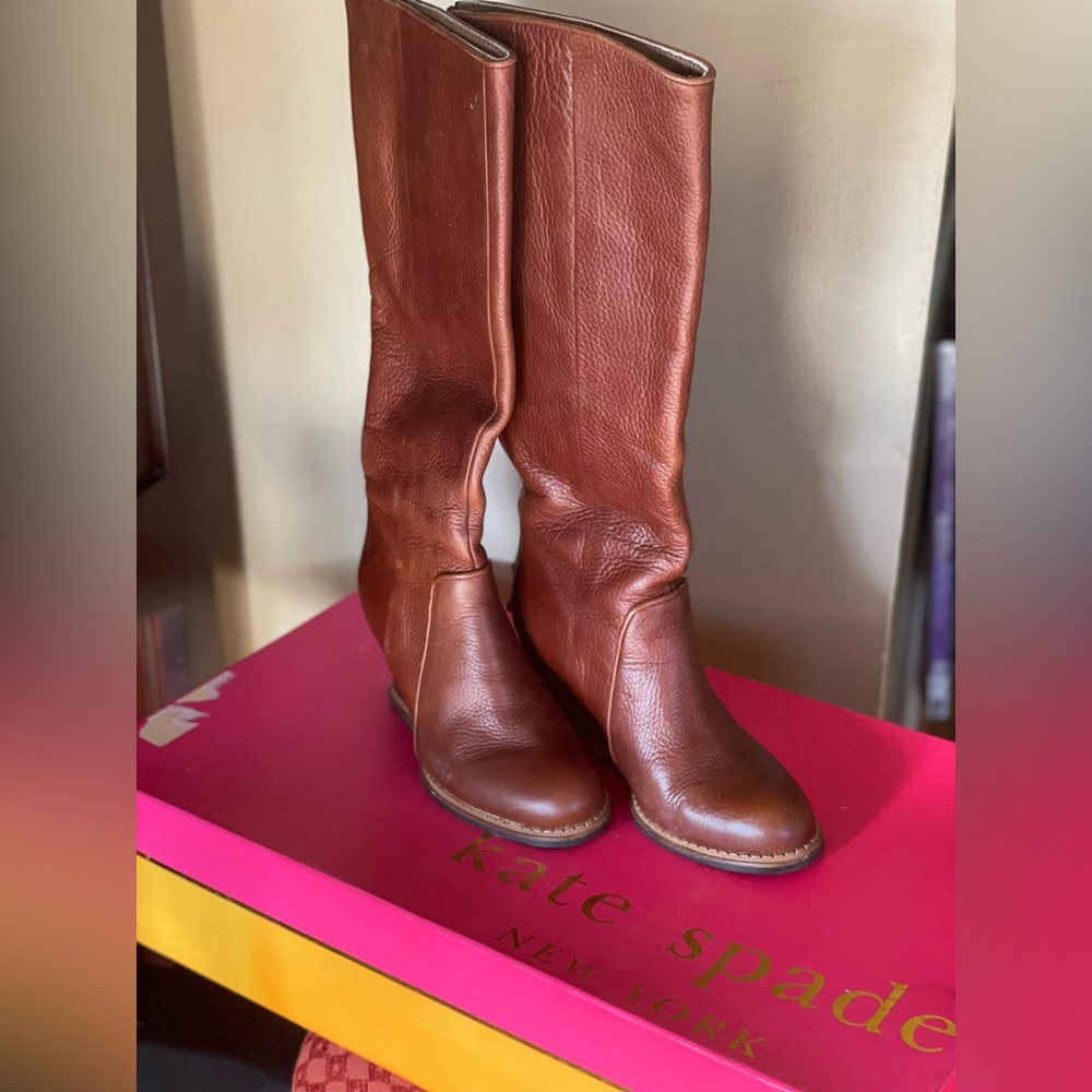 Kate Spade brown wedge boots size 5.5